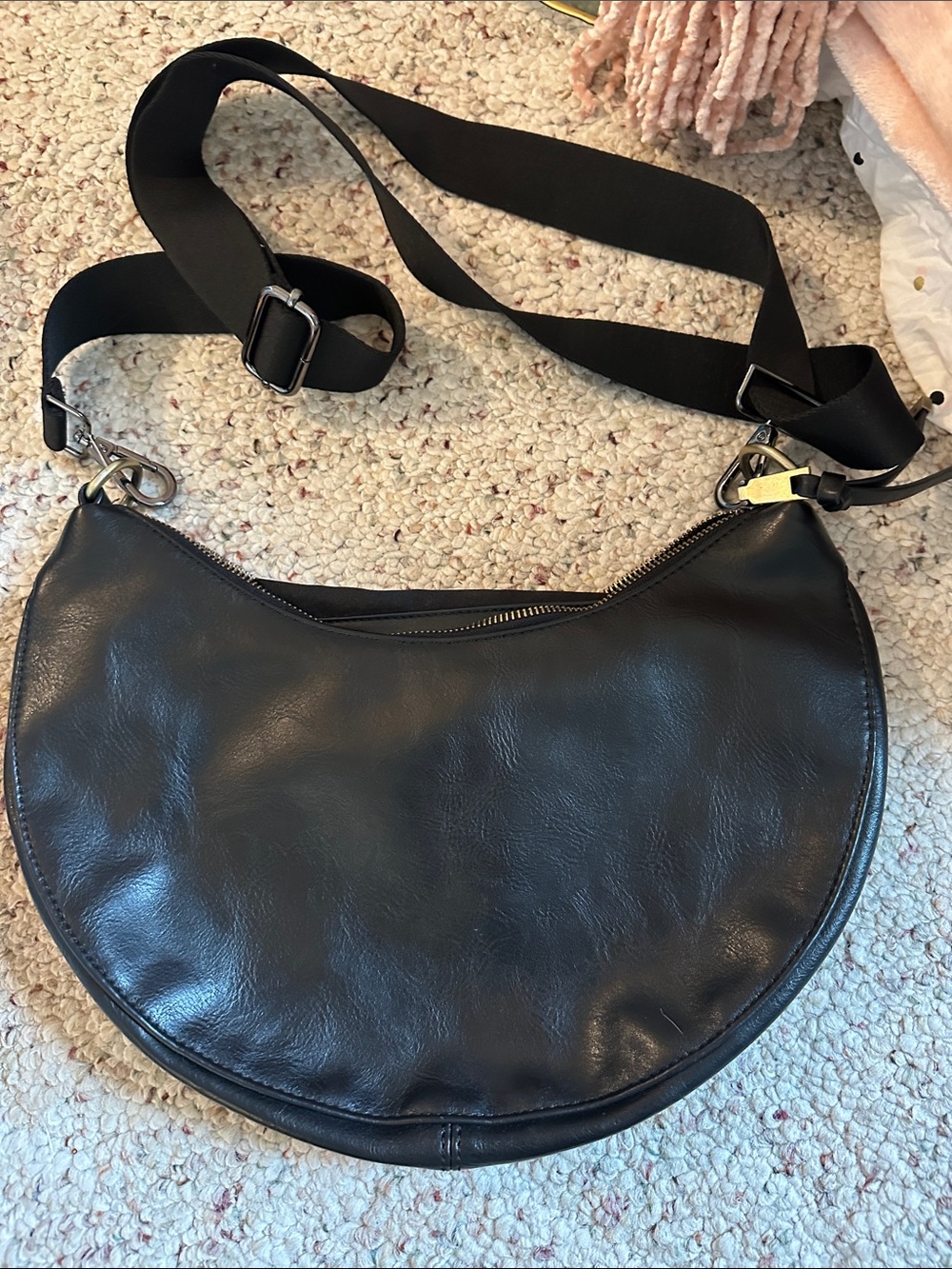 Anthropologie Black Crescent Leather Crossbody Bag